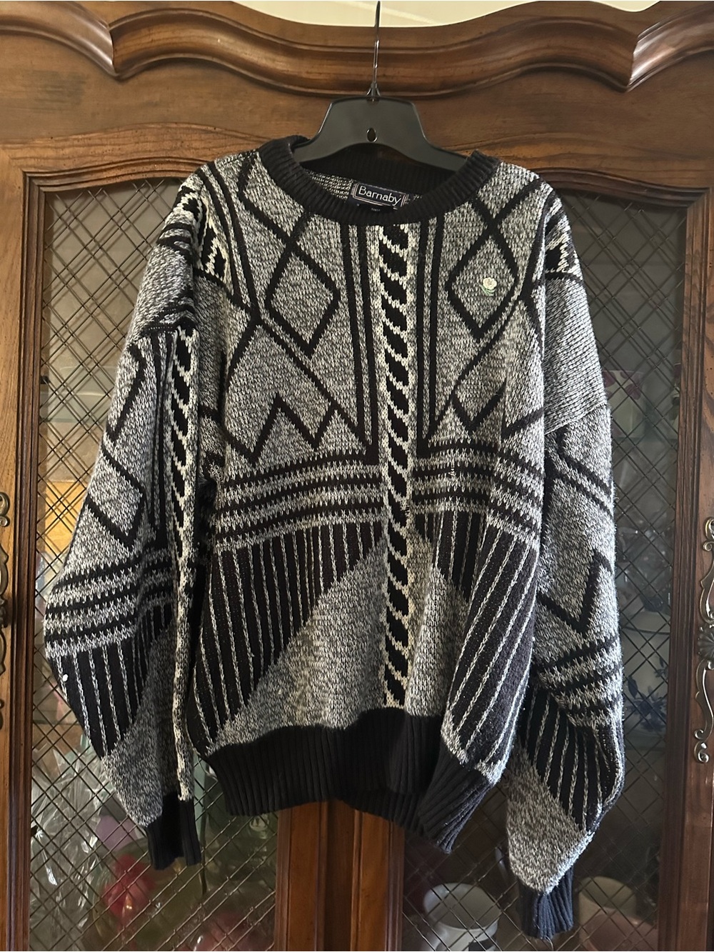Vintage barnaby Black & Gray Geometric Knit Sweater